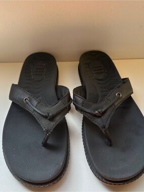 Sperry Waveside Plushwave Flip Flops Womens Size 8 Black Leather Thong Sandals